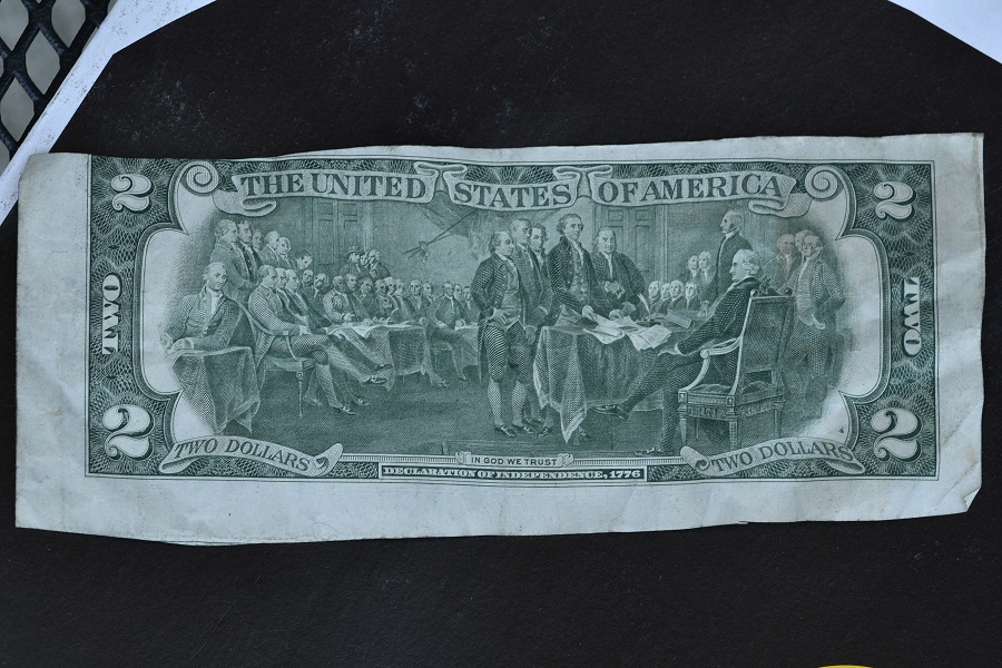 Miscut-$2.00-Bill.-Front/Back-Thanks-To-My-Local-Bank.